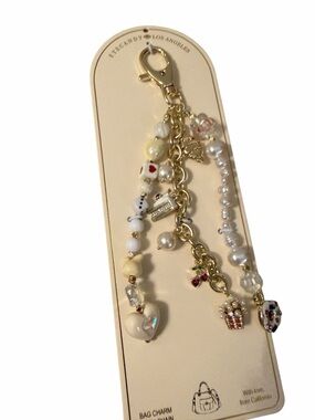 Eye Candy "Now for Dessert" Cream & Gold Beaded Charm Keychain